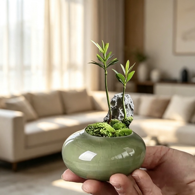 Mini Ice Crack Glazed Plant Po - Bonsai Garden Art recension och pris